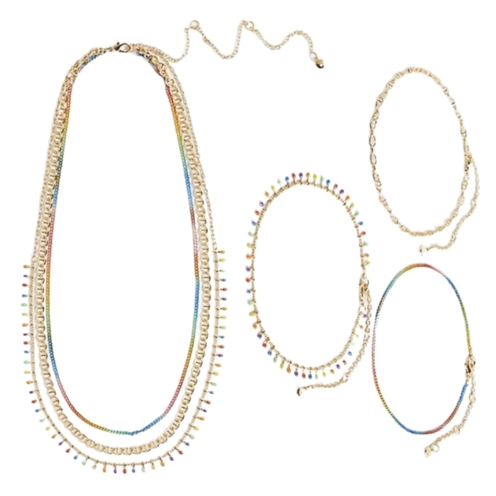 Torrid Rainbow Layered Chain Necklace & 3-Piece Anklet Set NWT Pride